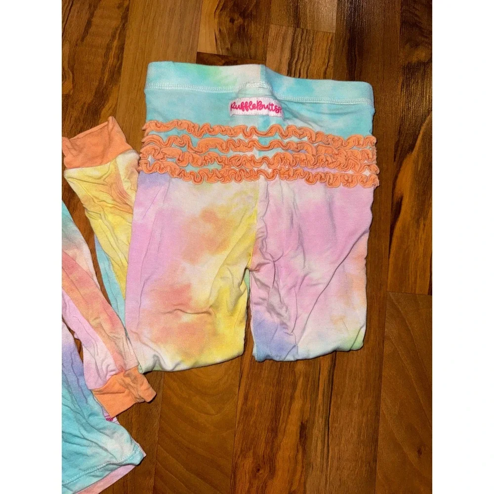 RuffleButts Pajama Set Girls 2T Multi Tie Dye Excellent Ruffle Back Viscose